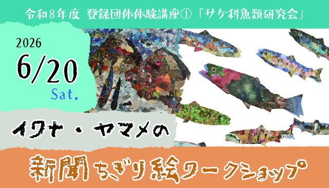 令和8年度 登録団体体験講座① -サケ科魚類研究会- 「イワナ・ヤマメの新聞ちぎり絵ワークショップ」イメージ